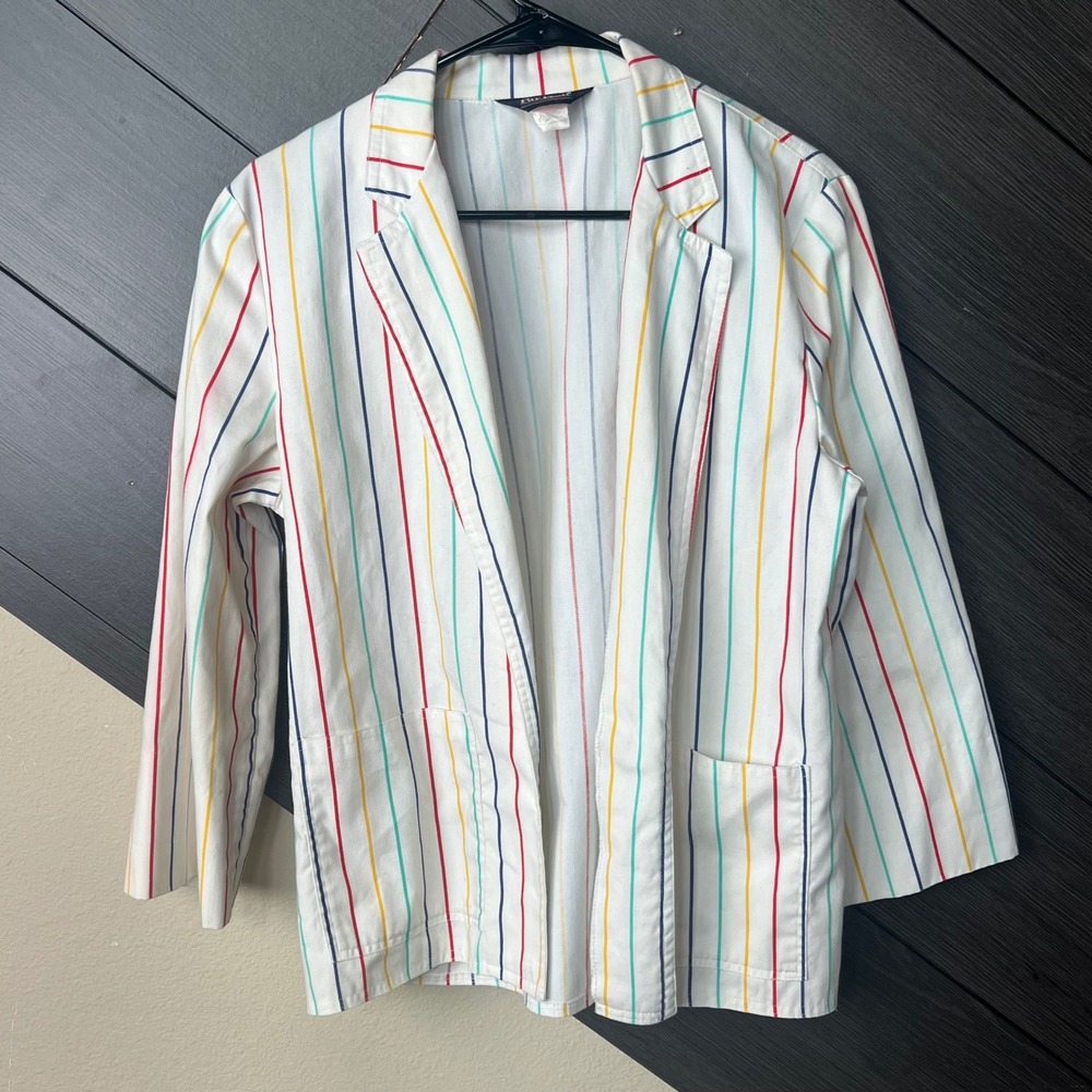 Par Four Women's Striped Blazer Jacket Golf Preppy Size M‎ White